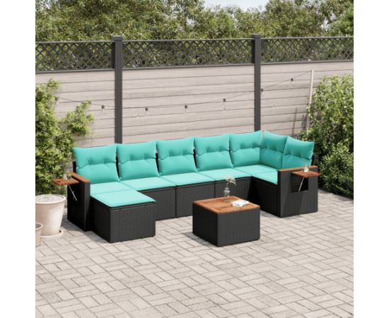 vidaXL 8-cz. zestaw wypoczynkowy do ogrodu, z poduszkami, czarny Dārza mēbeļu komplekti