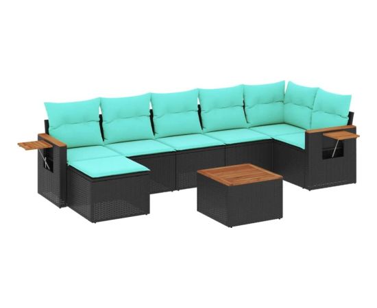 vidaXL 8-cz. zestaw wypoczynkowy do ogrodu, z poduszkami, czarny Dārza mēbeļu komplekti