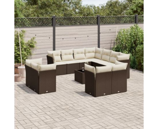 vidaXL 12-częściowy zestaw mebli do ogrodu, z poduszkami brązowe polirattan Dārza mēbeļu komplekti