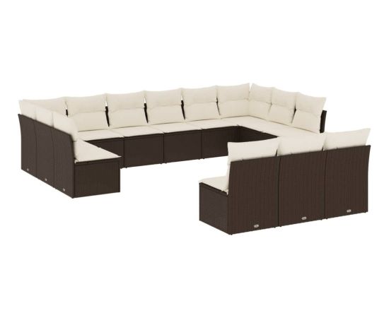 vidaXL 14-częściowy zestaw mebli ogrodowych z poduszkami, brązowy polirattan Dārza mēbeļu komplekti