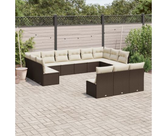 vidaXL 14-częściowy zestaw mebli ogrodowych z poduszkami, brązowy polirattan Dārza mēbeļu komplekti