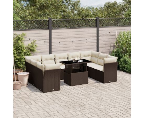 vidaXL 10-częściowy zestaw mebli ogrodowych z poduszkami, brązowy polirattan Dārza mēbeļu komplekti