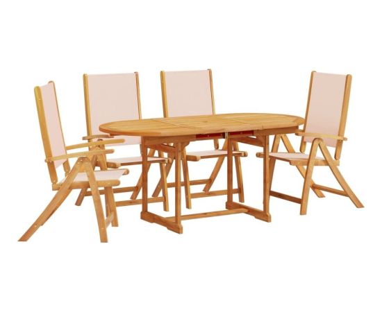 vidaXL 5-częściowy zestaw mebli ogrodowych, lite drewno akacjowe i textilene Dārza mēbeļu komplekti