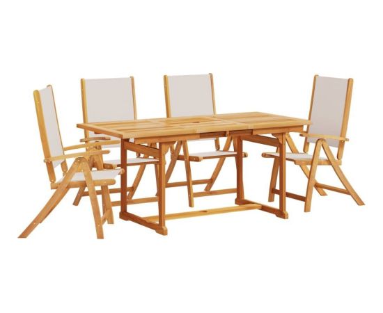 vidaXL 5-częściowy zestaw mebli ogrodowych, lite drewno akacjowe i textilene Dārza mēbeļu komplekti