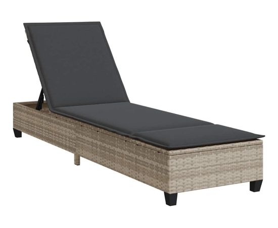 Vidaxl Leżak z poduszkami Jasnoszary 55x200x25,5cm Polirattan Шезлонги и пляжные стулья