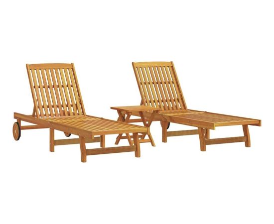 Vidaxl Leżaki, 2 szt., ze stolikiem, lite drewno akacjowe Шезлонги и пляжные стулья