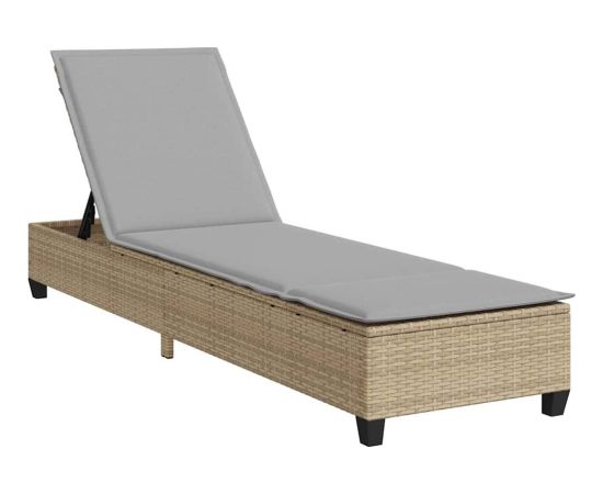 vidaXL Leżak z poduszkami beżowy 55x200x25,5cm polirattan Шезлонги и пляжные стулья