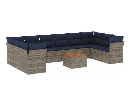 Vidaxl 11-cz. zestaw mebli ogrodowych z poduszkami, szary rattan PE Dārza mēbeļu komplekti