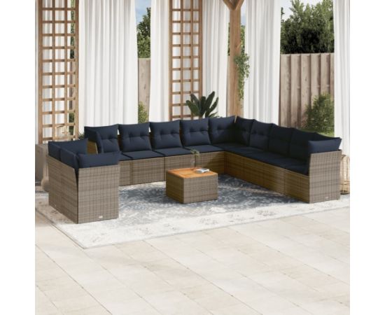 Vidaxl 12-cz. zestaw mebli ogrodowych z poduszkami, szary, polirattan Dārza mēbeļu komplekti