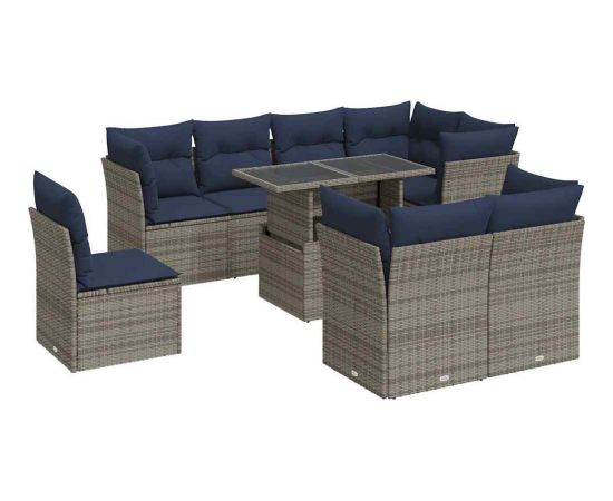 Vidaxl 9-cz. zestaw mebli z poduszkami, szary, polirattan i akacja Dārza mēbeļu komplekti