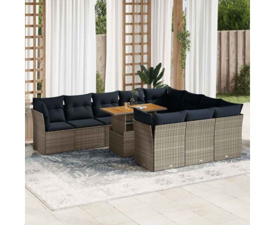 Vidaxl 11-cz. zestaw mebli ogrodowych z poduszkami, szary rattan PE Dārza mēbeļu komplekti