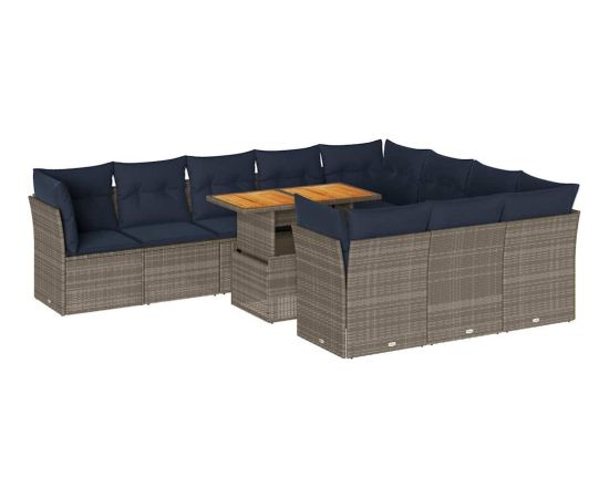 Vidaxl 11-cz. zestaw mebli ogrodowych z poduszkami, szary rattan PE Dārza mēbeļu komplekti