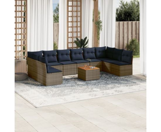 Vidaxl 11-cz. zestaw mebli ogrodowych z poduszkami, szary rattan PE Dārza mēbeļu komplekti