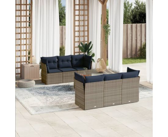 Vidaxl 7-cz. zestaw wypoczynkowy do ogrodu, z poduszkami, szary Dārza mēbeļu komplekti