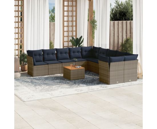 Vidaxl 11-cz. zestaw mebli ogrodowych z poduszkami, szary rattan PE Dārza mēbeļu komplekti