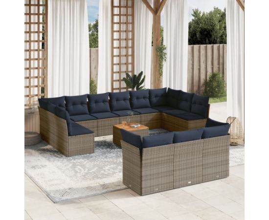 Vidaxl 14-cz. zestaw mebli ogrodowych z poduszkami, szary, polirattan Dārza mēbeļu komplekti