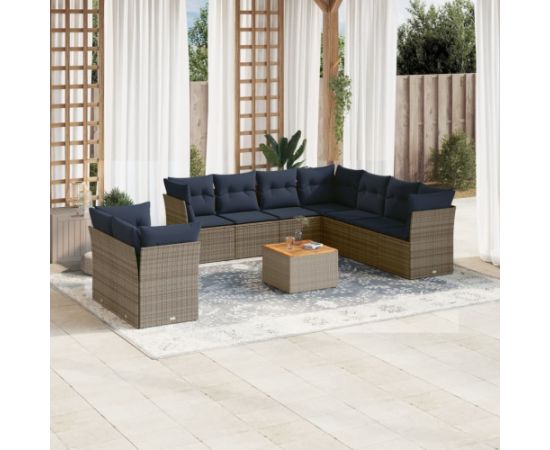 Vidaxl 11-cz. zestaw mebli ogrodowych z poduszkami, szary rattan PE Dārza mēbeļu komplekti