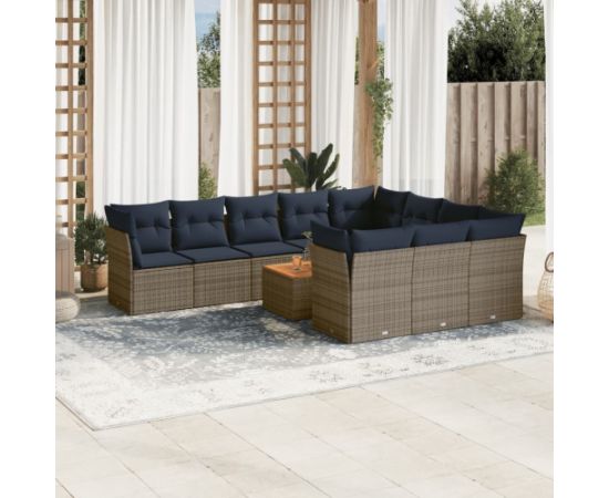 Vidaxl 11-cz. zestaw mebli ogrodowych z poduszkami, szary rattan PE Dārza mēbeļu komplekti