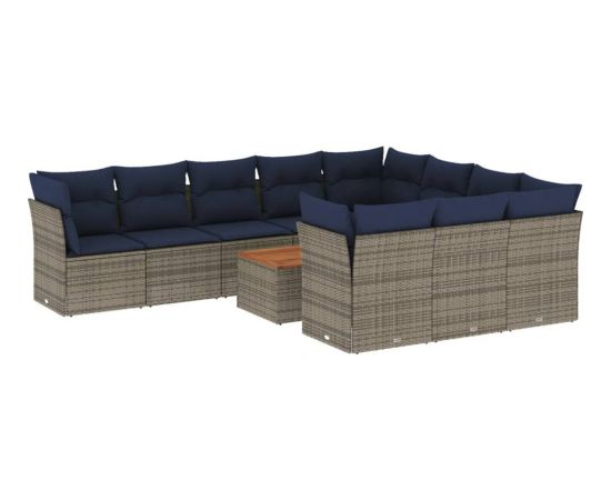 Vidaxl 11-cz. zestaw mebli ogrodowych z poduszkami, szary rattan PE Dārza mēbeļu komplekti