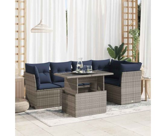 Vidaxl 6-cz. zestaw mebli z poduszkami, szary, polirattan i akacja Dārza mēbeļu komplekti