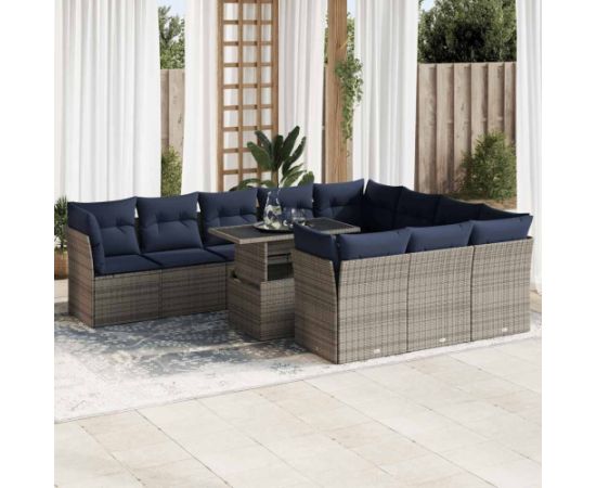 Vidaxl 11-cz. zestaw mebli z poduszkami, szary, polirattan i akacja Dārza mēbeļu komplekti