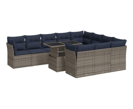 Vidaxl 11-cz. zestaw mebli z poduszkami, szary, polirattan i akacja Dārza mēbeļu komplekti