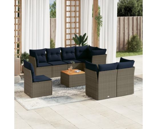 Vidaxl 9-cz. zestaw wypoczynkowy do ogrodu, z poduszkami, szary Dārza mēbeļu komplekti