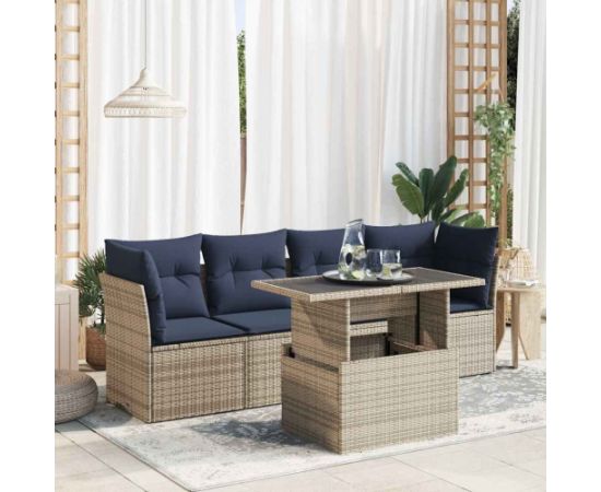 Vidaxl 5-cz. zestaw wypoczynkowy do ogrodu, poduszki polirattan akacja Dārza mēbeļu komplekti