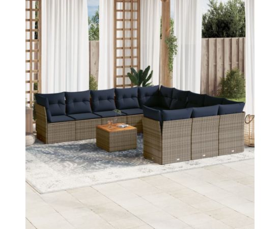 Vidaxl 12-cz. zestaw mebli ogrodowych z poduszkami, szary, polirattan Dārza mēbeļu komplekti