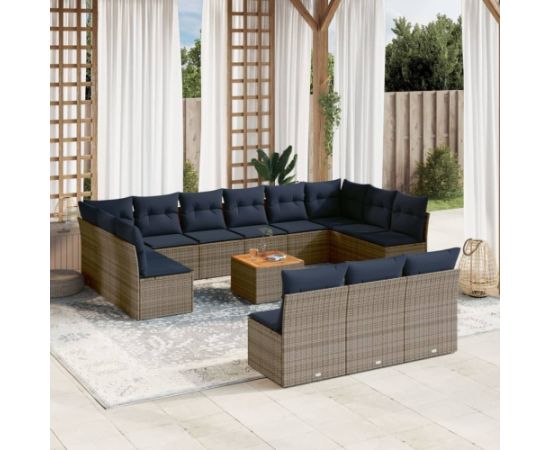 Vidaxl 14-cz. zestaw mebli ogrodowych z poduszkami, szary, polirattan Dārza mēbeļu komplekti