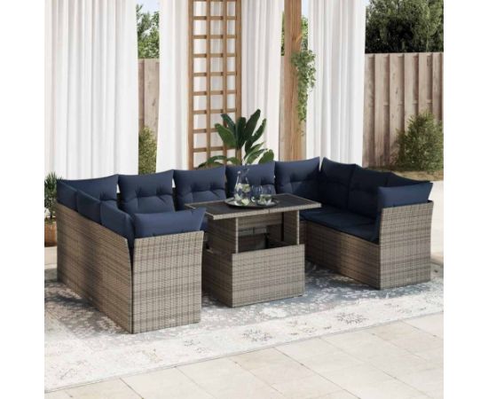 Vidaxl 10-cz. zestaw mebli z poduszkami, szary, polirattan i akacja Dārza mēbeļu komplekti