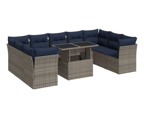 Vidaxl 10-cz. zestaw mebli z poduszkami, szary, polirattan i akacja Dārza mēbeļu komplekti