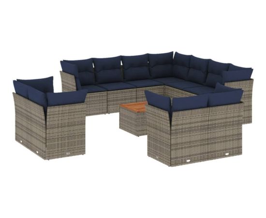 Vidaxl 12-cz. zestaw mebli ogrodowych z poduszkami, szary, polirattan Dārza mēbeļu komplekti