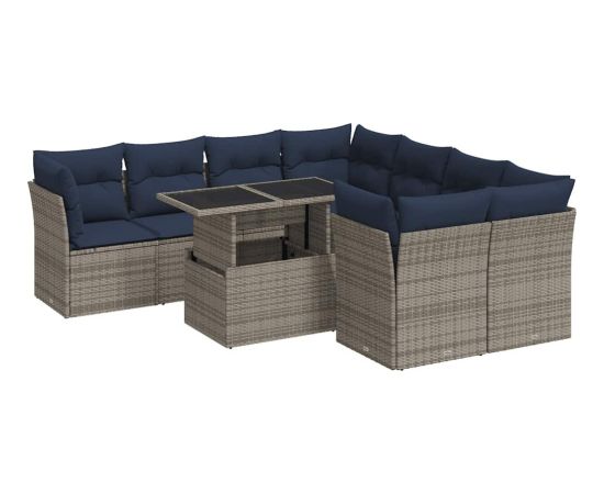 Vidaxl 9-cz. zestaw mebli z poduszkami, szary, polirattan i akacja Dārza mēbeļu komplekti