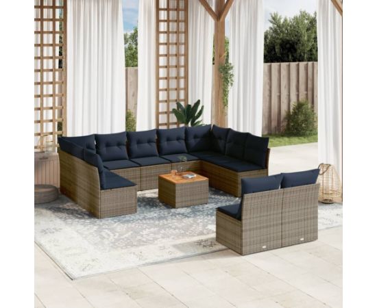 Vidaxl 12-cz. zestaw mebli ogrodowych z poduszkami, szary, polirattan Dārza mēbeļu komplekti