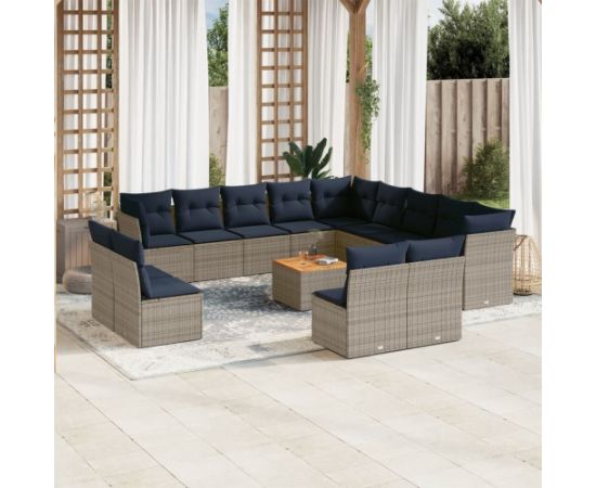 Vidaxl 14-cz. zestaw mebli ogrodowych z poduszkami, szary, polirattan Dārza mēbeļu komplekti