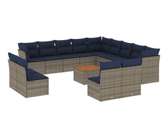 Vidaxl 14-cz. zestaw mebli ogrodowych z poduszkami, szary, polirattan Dārza mēbeļu komplekti