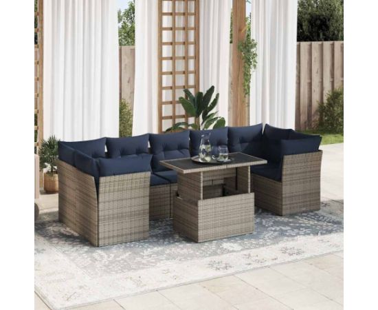 Vidaxl 8-cz. zestaw mebli z poduszkami, szary, polirattan i akacja Dārza mēbeļu komplekti