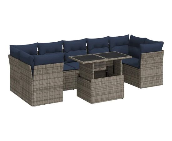 Vidaxl 8-cz. zestaw mebli z poduszkami, szary, polirattan i akacja Dārza mēbeļu komplekti