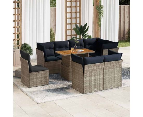 Vidaxl 9-cz. zestaw mebli ogrodowych z poduszkami, szary, polirattan Dārza mēbeļu komplekti