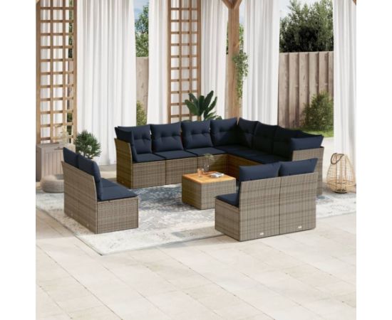 Vidaxl 12-cz. zestaw mebli ogrodowych z poduszkami, szary, polirattan Dārza mēbeļu komplekti