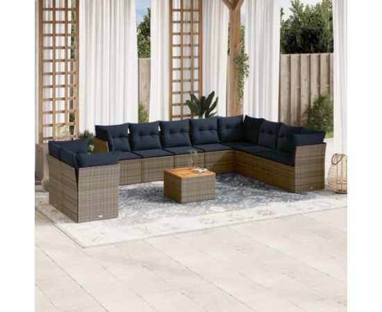 Vidaxl 11-cz. zestaw mebli ogrodowych z poduszkami, szary rattan PE Dārza mēbeļu komplekti