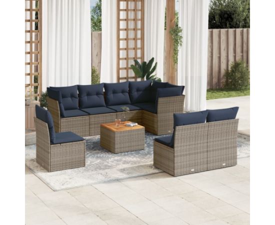 Vidaxl 9-cz. zestaw wypoczynkowy do ogrodu, z poduszkami, szary Dārza mēbeļu komplekti