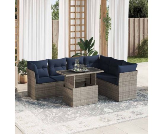 Vidaxl 7-cz. zestaw mebli z poduszkami, czarny, polirattan i akacja Dārza mēbeļu komplekti