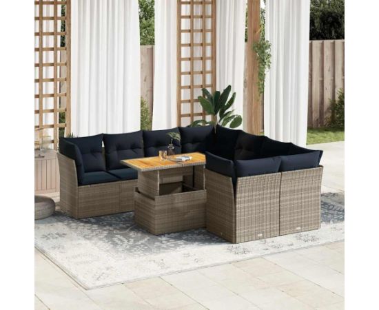 Vidaxl 9-cz. zestaw mebli ogrodowych z poduszkami, szary, polirattan Dārza mēbeļu komplekti