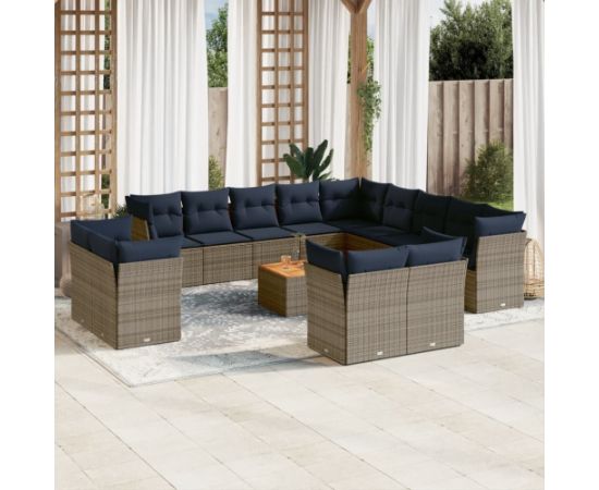 Vidaxl 14-cz. zestaw mebli ogrodowych z poduszkami, szary, polirattan Dārza mēbeļu komplekti