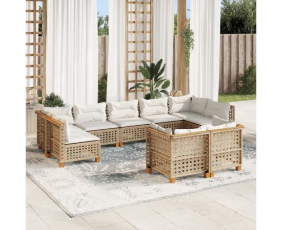 Vidaxl 9-cz. zestaw mebli ogrodowych z poduszkami, beżowy, polirattan Dārza mēbeļu komplekti