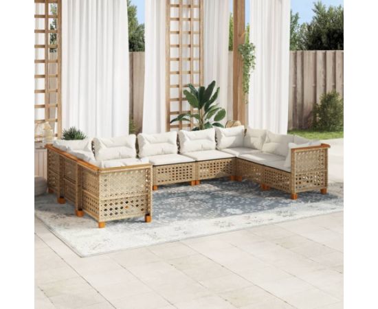 Vidaxl 9-cz. zestaw mebli ogrodowych z poduszkami, beżowy, polirattan Dārza mēbeļu komplekti