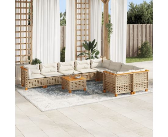 Vidaxl 10-cz. zestaw mebli ogrodowych z poduszkami, beżowy, polirattan Dārza mēbeļu komplekti