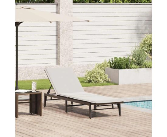 vidaXL Leżak z poduszką, brązowy, polirattan Шезлонги и пляжные стулья